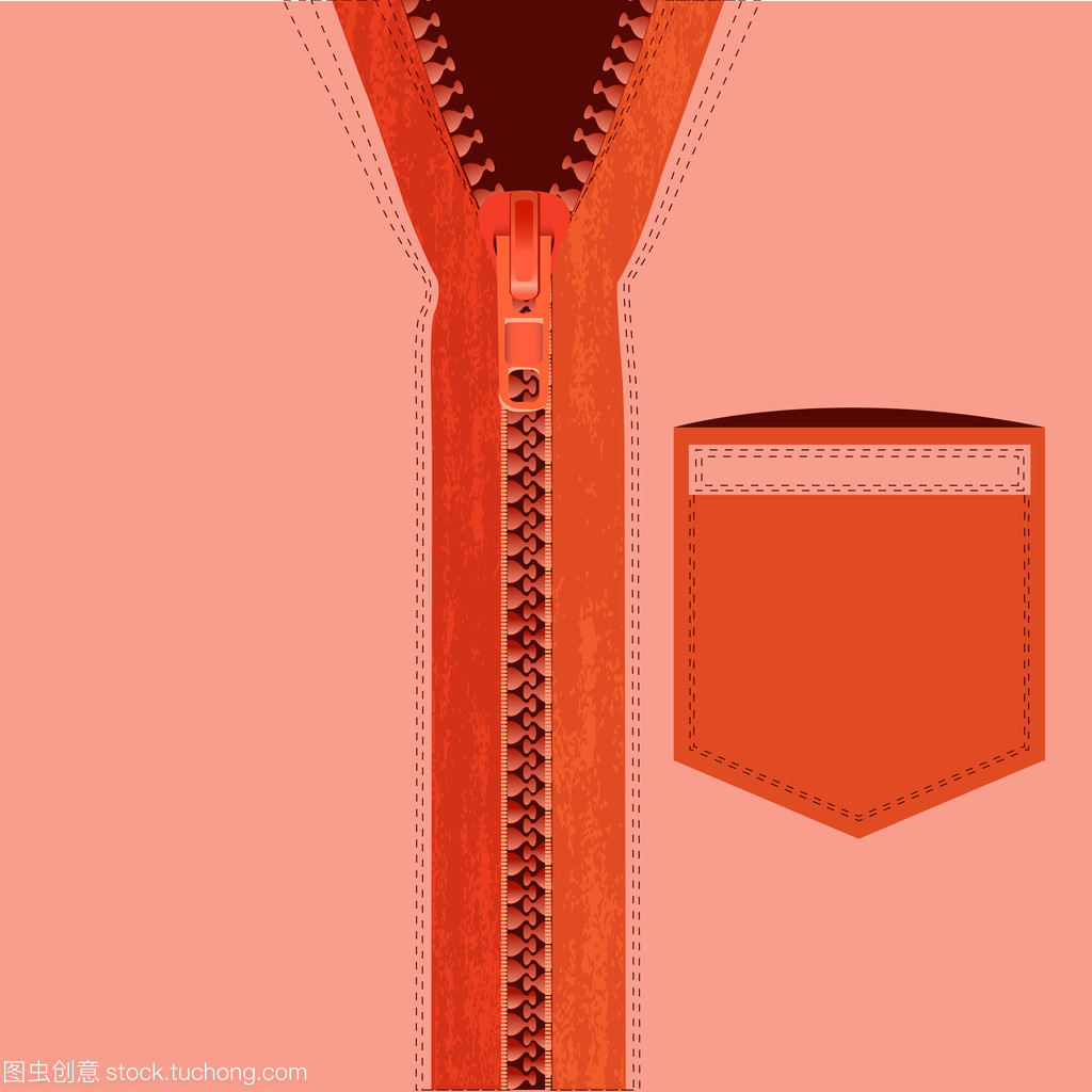 男裝橙色襯衫口袋和拉鏈。矢量